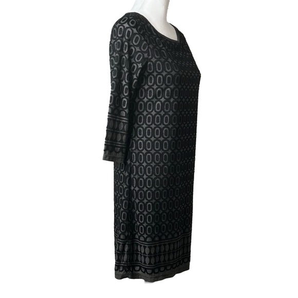 Sophie Max Women’s Black Grey Knit Geometric Rayon Blend 3/4 Sleeve Dress Sz S - Picture 2 of 4
